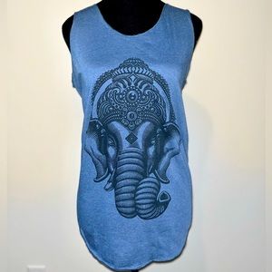 OurWellnessSerenity Blue breathable linen unisex elephant print tank top